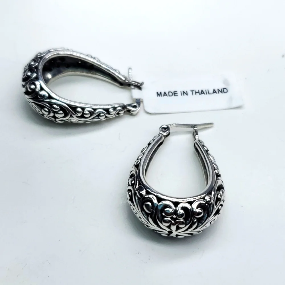 Sterling Silver Basket Hoop Earrings NWT